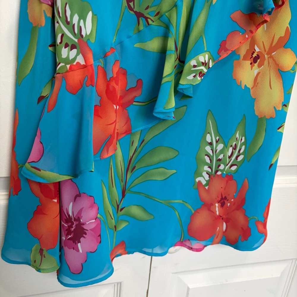 Chaps Vibrant Blue Tropical Ruffle midi Skirt Sz small - Picture 8 of 10